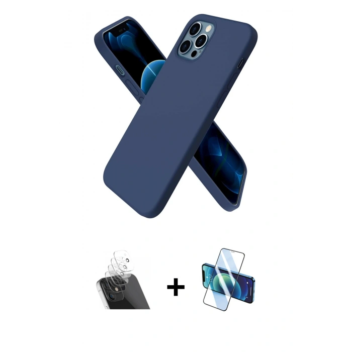 MARSİLYAN™- iPhone 12 Pro Kılıf Kozmos Yansıma Özel Seri - Siyah 3D Antistatik Cam Ekran Koruyucu + Kamera Lens Koruma Cam - SF
