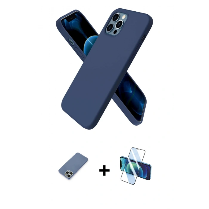 MARSİLYAN™- iPhone 12 Pro Kılıf Kozmos Yansıma Özel Seri - Siyah 3D Antistatik Cam Ekran Koruyucu + Metal Kamera Lens Koruma Cam - AKYL