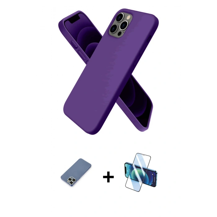 MARSİLYAN™- iPhone 12 Pro Kılıf Kozmos Yansıma Özel Seri - Siyah 3D Antistatik Cam Ekran Koruyucu + Metal Kamera Lens Koruma Cam - AKYL