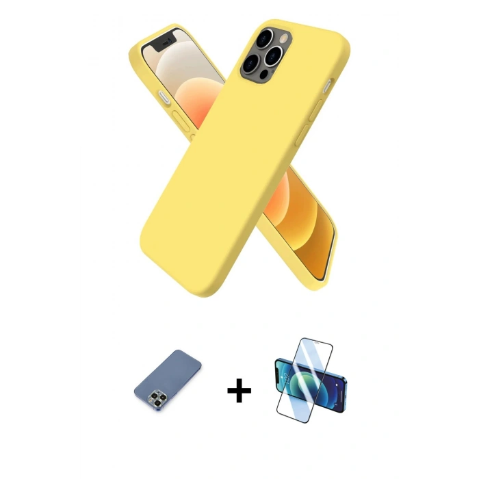 MARSİLYAN™- iPhone 12 Pro Kılıf Kozmos Yansıma Özel Seri - Siyah 3D Antistatik Cam Ekran Koruyucu + Metal Kamera Lens Koruma Cam - AKYL