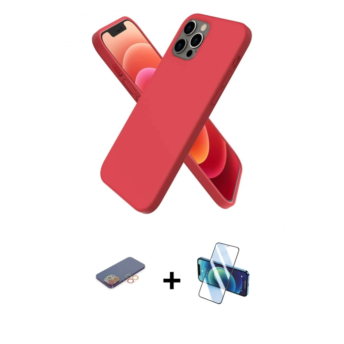 MARSİLYAN™- iPhone 12 Pro Kılıf Kozmos Yansıma Özel Seri - Siyah 3D Antistatik Cam Ekran Koruyucu + Renkli Kamera Lens Koruma Cam - TU