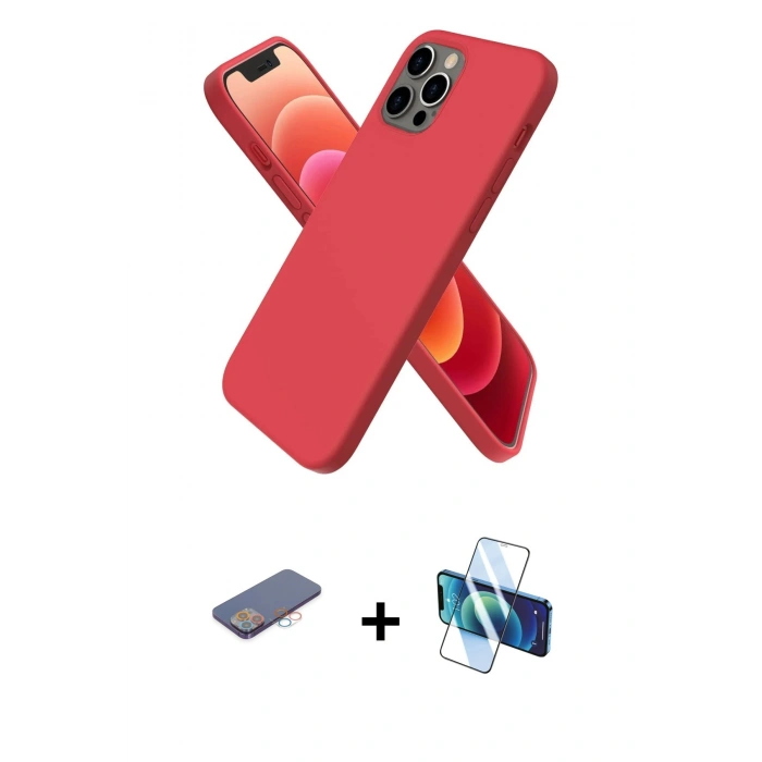 MARSİLYAN™- iPhone 12 Pro Kılıf Kozmos Yansıma Özel Seri - Siyah 3D Antistatik Cam Ekran Koruyucu + Renkli Kamera Lens Koruma Cam - PE