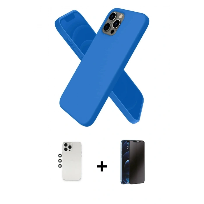 MARSİLYAN™- iPhone 12 Pro Kılıf Kozmos Yansıma Özel Seri - Siyah 3D Antistatik Hayalet Cam Ekran Koruyucu + Gümüş Shine Kamera Lens