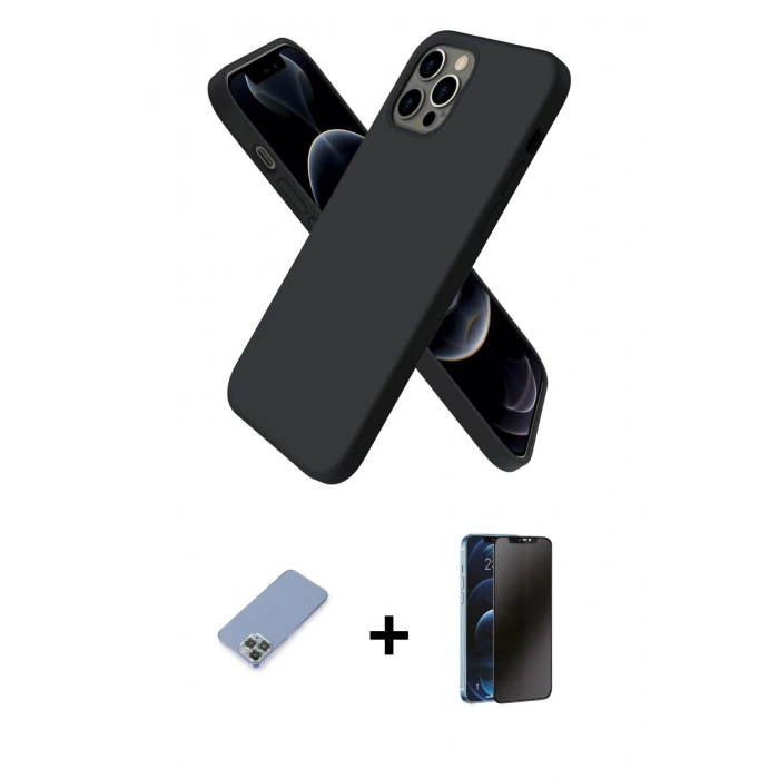 MARSİLYAN™- iPhone 12 Pro Kılıf Kozmos Yansıma Özel Seri - Siyah 3D Antistatik Hayalet Cam Ekran Koruyucu + Metal Kamera Lens Koruma Cam - KUYL