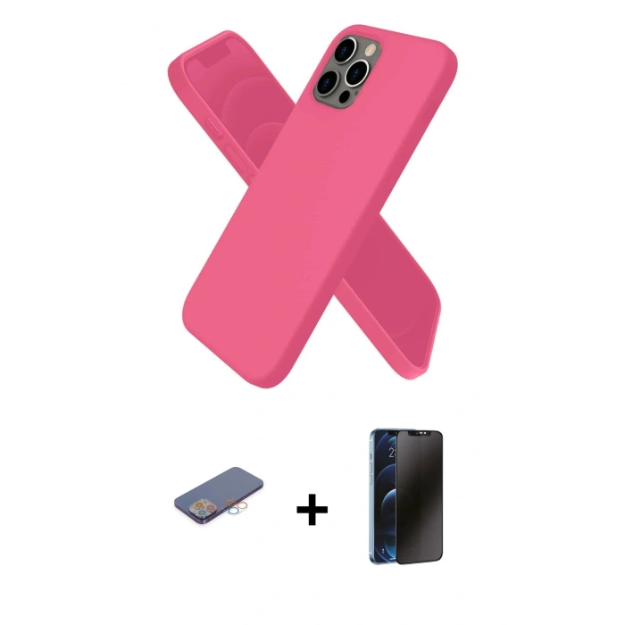 MARSİLYAN™- iPhone 12 Pro Kılıf Kozmos Yansıma Özel Seri - Siyah 3D Antistatik Hayalet Cam Ekran Koruyucu + Renkli Kamera Lens Koruma Cam - PE