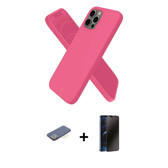 MARSİLYAN™- iPhone 12 Pro Kılıf Kozmos Yansıma Özel Seri - Siyah 3D Antistatik Hayalet Cam Ekran Koruyucu + Renkli Kamera Lens Koruma Cam - YL