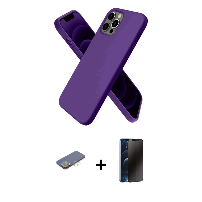 MARSİLYAN™- iPhone 12 Pro Kılıf Kozmos Yansıma Özel Seri - Siyah 3D Antistatik Hayalet Cam Ekran Koruyucu + Renkli Kamera Lens Koruma Cam - SI
