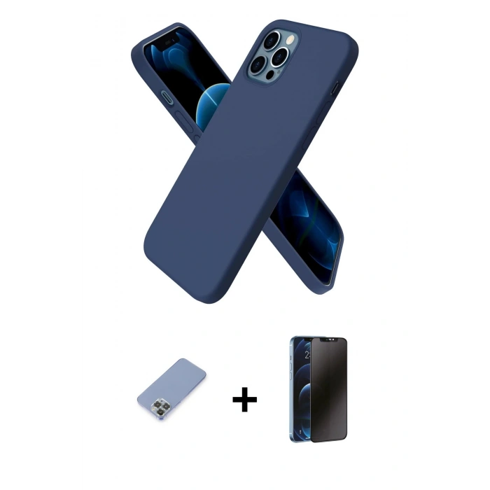 MARSİLYAN™- iPhone 12 Pro Kılıf Kozmos Yansıma Özel Seri - Siyah 3D Antistatik Hayalet Cam Ekran Koruyucu + Metal Kamera Lens Koruma Cam - KUYL