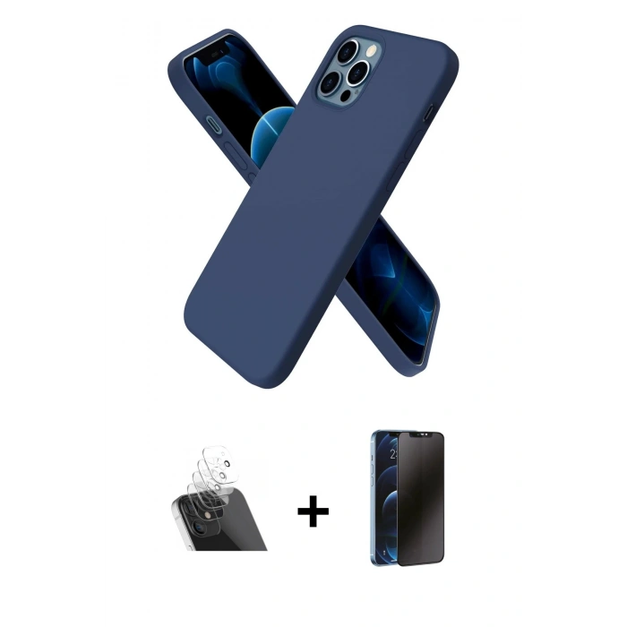 MARSİLYAN™- iPhone 12 Pro Kılıf Kozmos Yansıma Özel Seri - Siyah 3D Antistatik Hayalet Cam Ekran Koruyucu + Kamera Lens Koruma Cam - SF