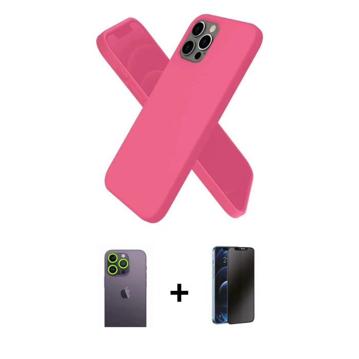MARSİLYAN™- iPhone 12 Pro Kılıf Kozmos Yansıma Özel Seri - Siyah 3D Antistatik Hayalet Cam Ekran Koruyucu + Yeşil Neon Fosforlu Kamera Lens