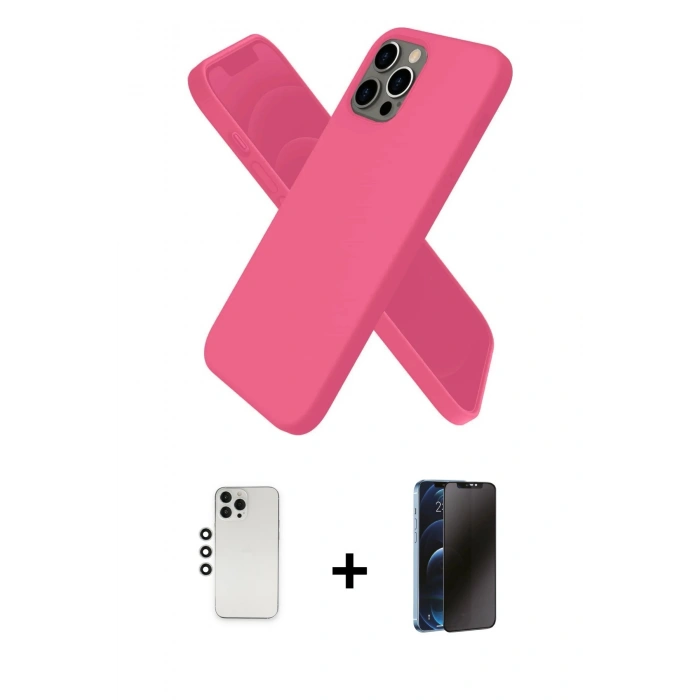 MARSİLYAN™- iPhone 12 Pro Kılıf Kozmos Yansıma Özel Seri - Siyah 3D Antistatik Hayalet Cam Ekran Koruyucu + Gümüş Shine Kamera Lens