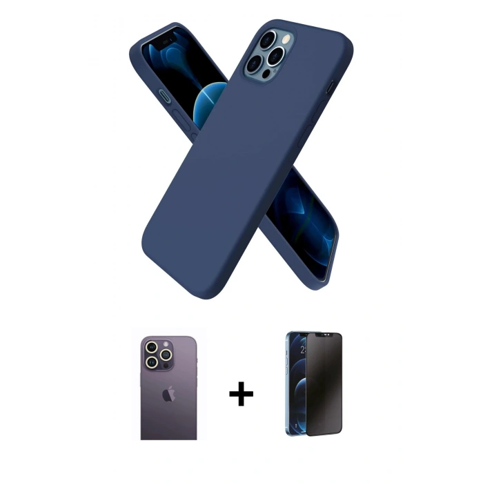 MARSİLYAN™- iPhone 12 Pro Kılıf Kozmos Yansıma Özel Seri - Siyah 3D Antistatik Hayalet Cam Ekran Koruyucu + Beyaz Neon Fosforlu Kamera Lens