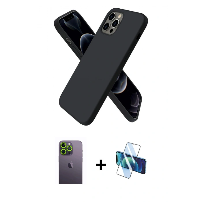MARSİLYAN™- iPhone 12 Pro Kılıf Kozmos Yansıma Özel Seri - Siyah 3D Antistatik Seramik Nano Ekran Koruyucu + Neon Fosforlu Kamera Lens - YL