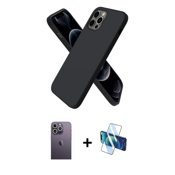 MARSİLYAN™- iPhone 12 Pro Kılıf Kozmos Yansıma Özel Seri - Siyah 3D Antistatik Seramik Nano Ekran Koruyucu + Neon Fosforlu Kamera Lens - BZ