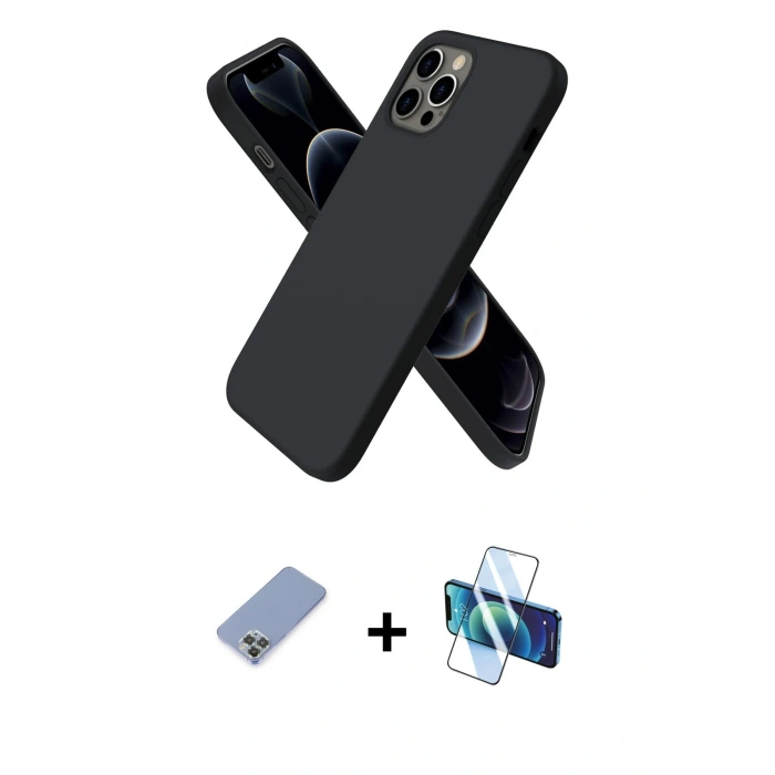 MARSİLYAN™- iPhone 12 Pro Kılıf Kozmos Yansıma Özel Seri - Siyah 3D Antistatik Seramik Nano Ekran Koruyucu + Metal Kamera Lens Koruma Cam - KUYL
