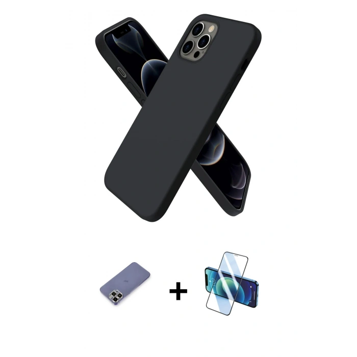 MARSİLYAN™- iPhone 12 Pro Kılıf Kozmos Yansıma Özel Seri - Siyah 3D Antistatik Seramik Nano Ekran Koruyucu + Metal Kamera Lens Koruma Cam - GD