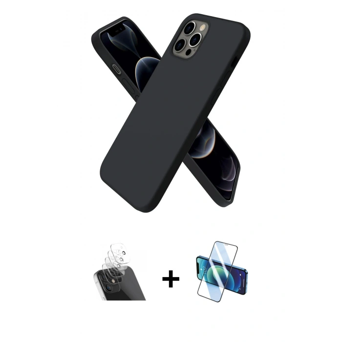 MARSİLYAN™- iPhone 12 Pro Kılıf Kozmos Yansıma Özel Seri - Siyah 3D Antistatik Seramik Nano Ekran Koruyucu + Kamera Lens Koruma Cam - SF