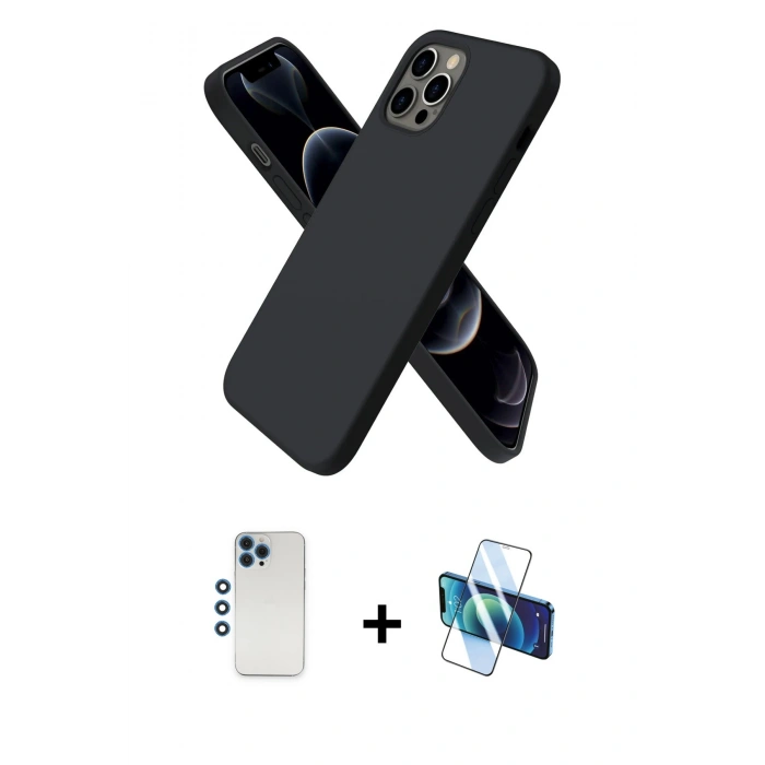 MARSİLYAN™- iPhone 12 Pro Kılıf Kozmos Yansıma Özel Seri - Siyah 3D Antistatik Seramik Nano Ekran Koruyucu + Shine Kamera Lens - MI