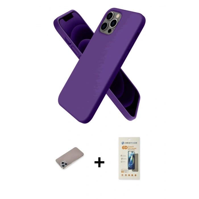 MARSİLYAN™- iPhone 12 Pro Kılıf Kozmos Yansıma Özel Seri - Siyah 6D Mat Seramik Hayalet Nano Ekran Koruyucu + Sierra Blue Shine Kamera Lens Koruma Cam