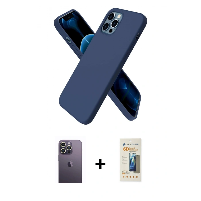 MARSİLYAN™- iPhone 12 Pro Kılıf Kozmos Yansıma Özel Seri - Siyah 6D Mat Seramik Hayalet Nano Ekran Koruyucu + Neon Fosforlu Kamera Lens - BZ