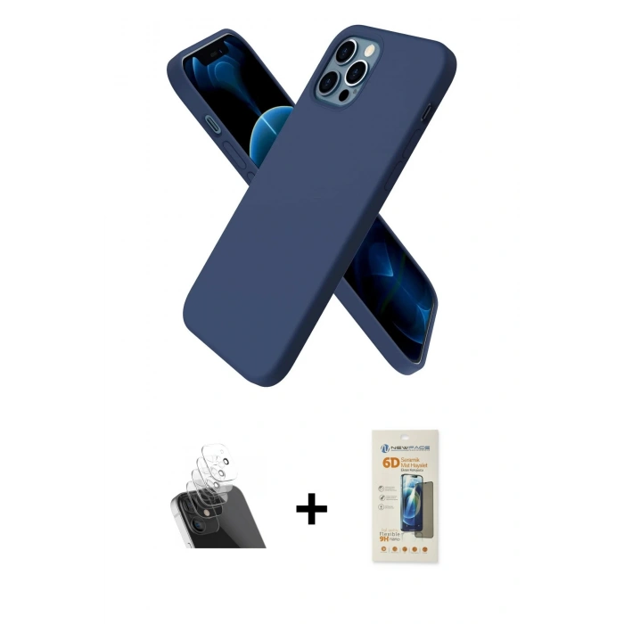 MARSİLYAN™- iPhone 12 Pro Kılıf Kozmos Yansıma Özel Seri - Siyah 6D Mat Seramik Hayalet Nano Ekran Koruyucu + Kamera Lens Koruma Cam - SF