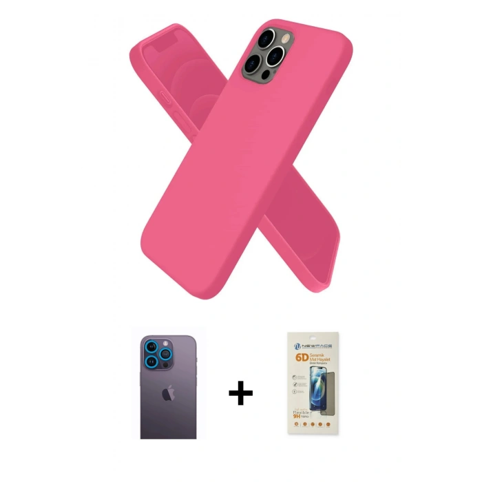 MARSİLYAN™- iPhone 12 Pro Kılıf Kozmos Yansıma Özel Seri - Siyah 6D Mat Seramik Hayalet Nano Ekran Koruyucu + Neon Fosforlu Kamera Lens - MI