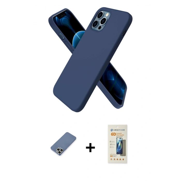 MARSİLYAN™- iPhone 12 Pro Kılıf Kozmos Yansıma Özel Seri - Siyah 6D Mat Seramik Hayalet Nano Ekran Koruyucu + Metal Kamera Lens Koruma Cam - AKYL
