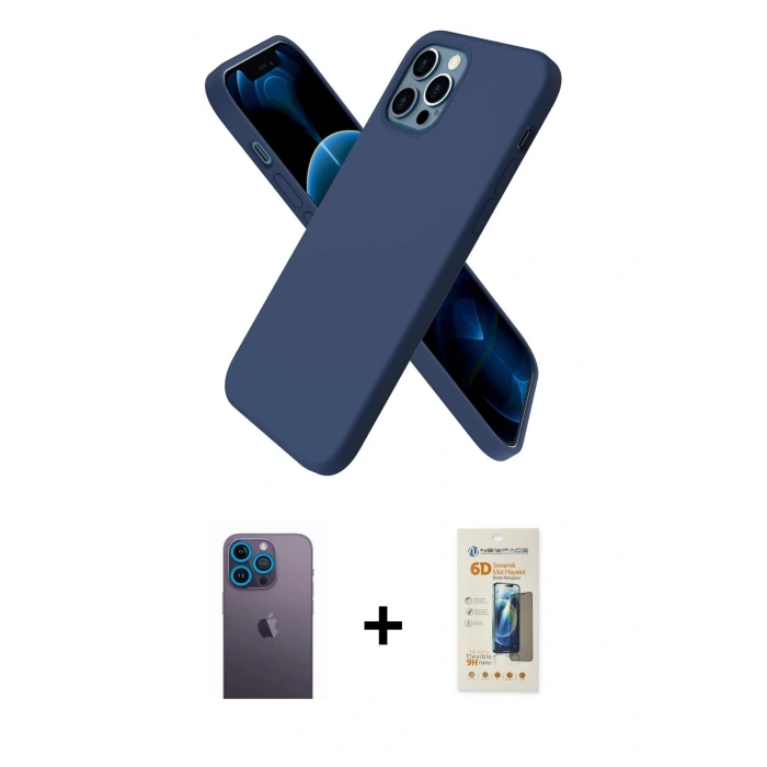 MARSİLYAN™- iPhone 12 Pro Kılıf Kozmos Yansıma Özel Seri - Siyah 6D Mat Seramik Hayalet Nano Ekran Koruyucu + Neon Fosforlu Kamera Lens - MI