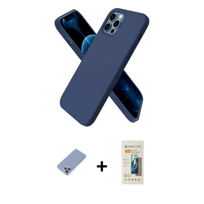 MARSİLYAN™- iPhone 12 Pro Kılıf Kozmos Yansıma Özel Seri - Siyah 6D Mat Seramik Hayalet Nano Ekran Koruyucu + Metal Kamera Lens Koruma Cam - KUYL