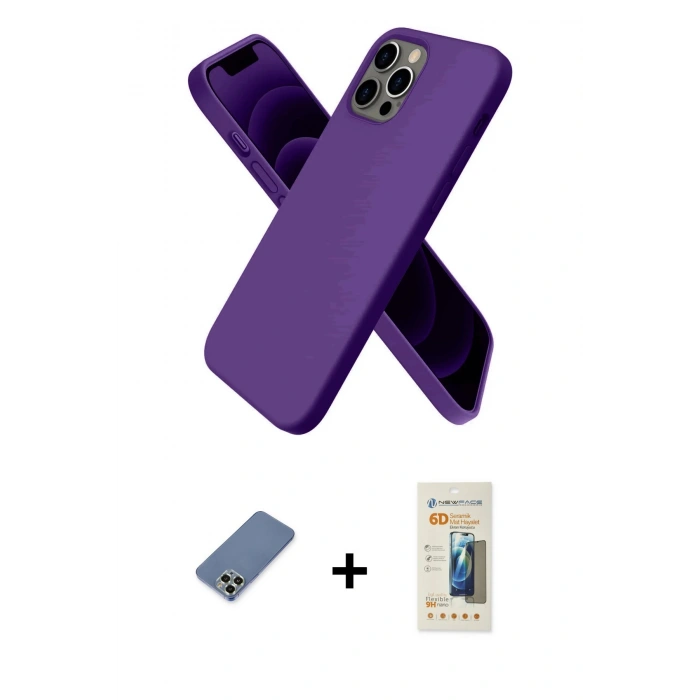MARSİLYAN™- iPhone 12 Pro Kılıf Kozmos Yansıma Özel Seri - Siyah 6D Mat Seramik Hayalet Nano Ekran Koruyucu + Metal Kamera Lens Koruma Cam - AKYL