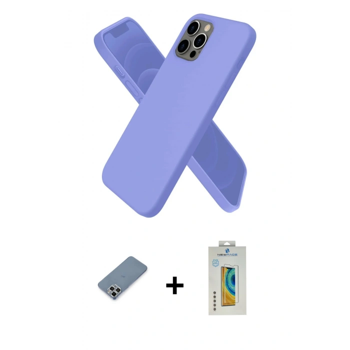 MARSİLYAN™- iPhone 12 Pro Kılıf Kozmos Yansıma Özel Seri - Siyah Polymer Nano Ekran Koruyucu + Gümüş Metal Kamera Lens Koruma Cam