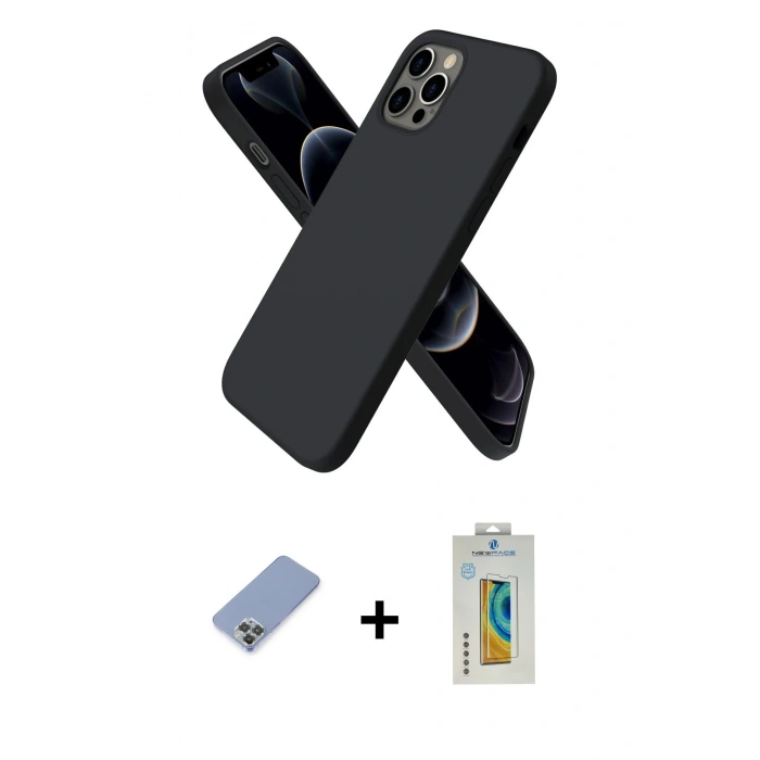 MARSİLYAN™- iPhone 12 Pro Kılıf Kozmos Yansıma Özel Seri - Siyah Polymer Nano Ekran Koruyucu + Metal Kamera Lens Koruma Cam - KUYL