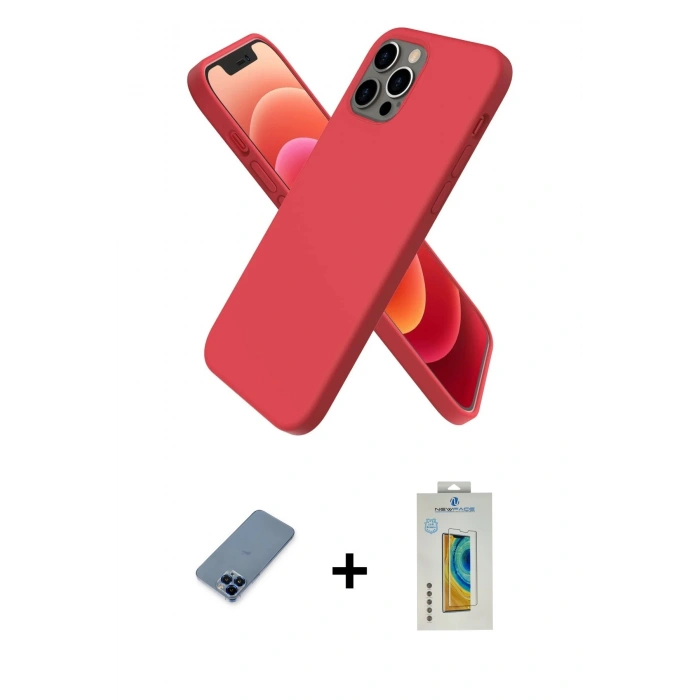 MARSİLYAN™- iPhone 12 Pro Kılıf Kozmos Yansıma Özel Seri - Siyah Polymer Nano Ekran Koruyucu + Mavi Metal Kamera Lens Koruma Cam