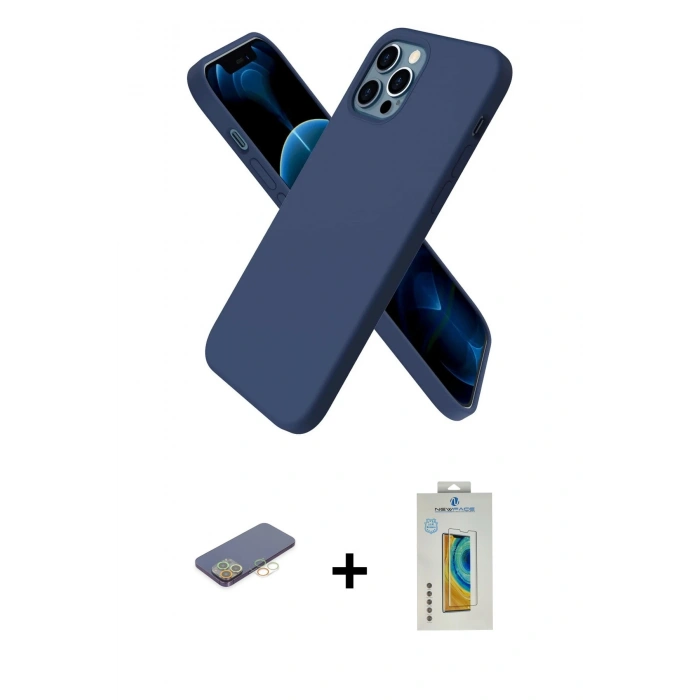 MARSİLYAN™- iPhone 12 Pro Kılıf Kozmos Yansıma Özel Seri - Siyah Polymer Nano Ekran Koruyucu + Renkli Kamera Lens Koruma Cam - SI