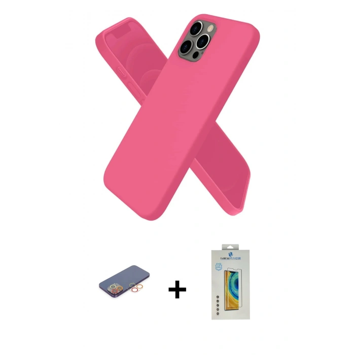 MARSİLYAN™- iPhone 12 Pro Kılıf Kozmos Yansıma Özel Seri - Siyah Polymer Nano Ekran Koruyucu + Turuncu Renkli Kamera Lens Koruma Cam