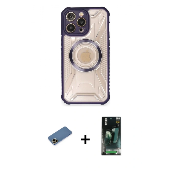 MARSİLYAN™- iPhone 12 Pro Kılıf Kutup Modern - Şeffaf 360 Full Body Arka Koruyucu + Shine Kamera Lens Koruma Cam - GD