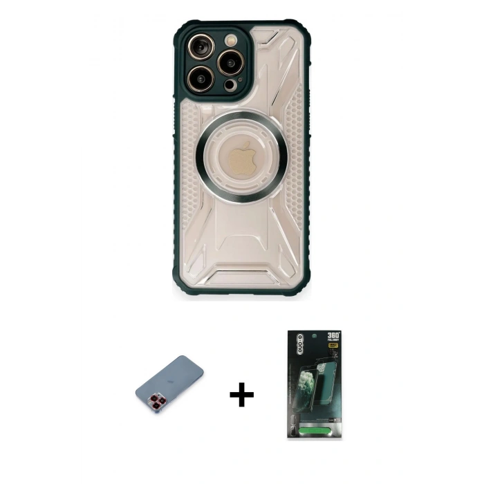 MARSİLYAN™- iPhone 12 Pro Kılıf Kutup Modern - Şeffaf 360 Full Body Arka Koruyucu + Metal Kamera Lens Koruma Cam - KI