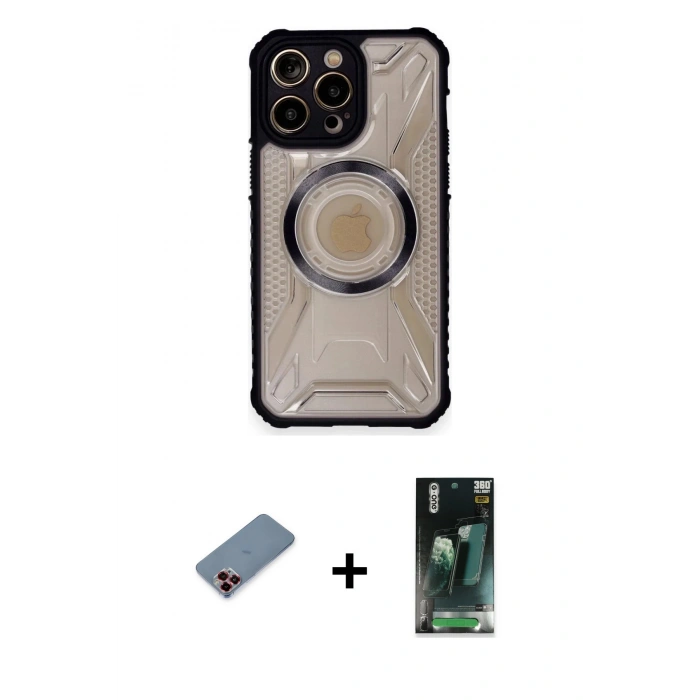 MARSİLYAN™- iPhone 12 Pro Kılıf Kutup Modern - Şeffaf 360 Full Body Arka Koruyucu + Metal Kamera Lens Koruma Cam - KI