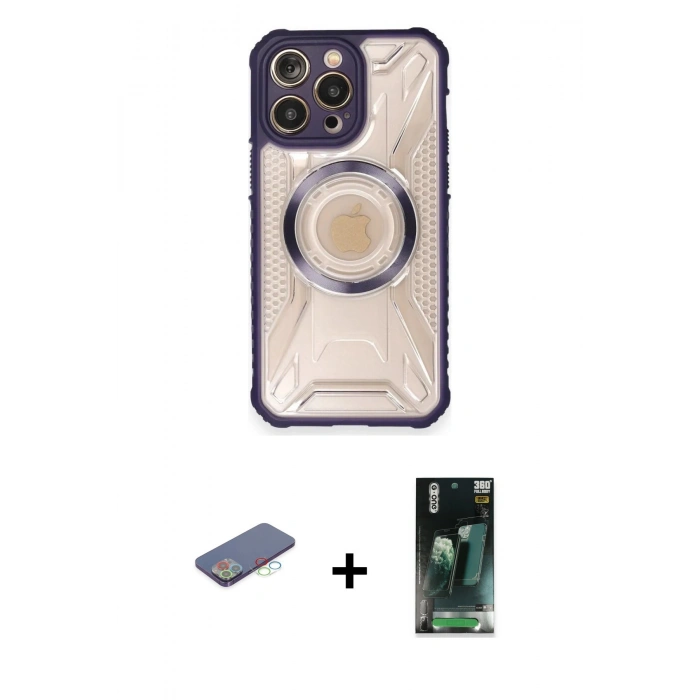 MARSİLYAN™- iPhone 12 Pro Kılıf Kutup Modern - Şeffaf 360 Full Body Arka Koruyucu + Renkli Kamera Lens Koruma Cam - MI