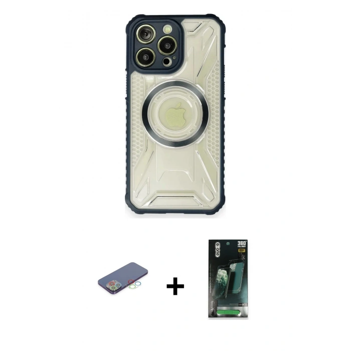 MARSİLYAN™- iPhone 12 Pro Kılıf Kutup Modern - Şeffaf 360 Full Body Arka Koruyucu + Renkli Kamera Lens Koruma Cam - MI