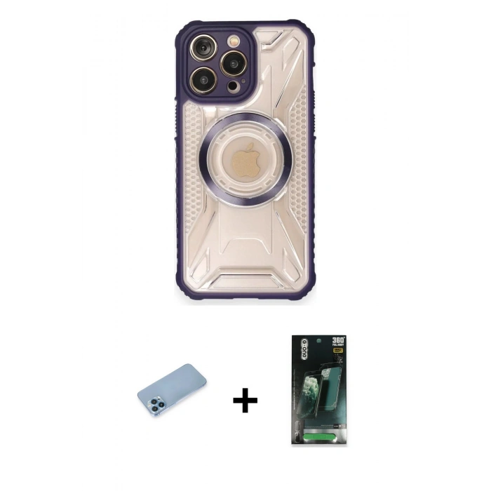 MARSİLYAN™- iPhone 12 Pro Kılıf Kutup Modern - Şeffaf 360 Full Body Arka Koruyucu + Shine Kamera Lens Koruma Cam - MI