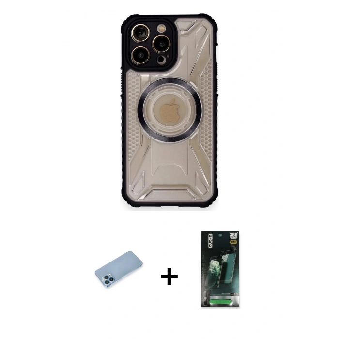 MARSİLYAN™- iPhone 12 Pro Kılıf Kutup Modern - Şeffaf 360 Full Body Arka Koruyucu + Shine Kamera Lens Koruma Cam - MI
