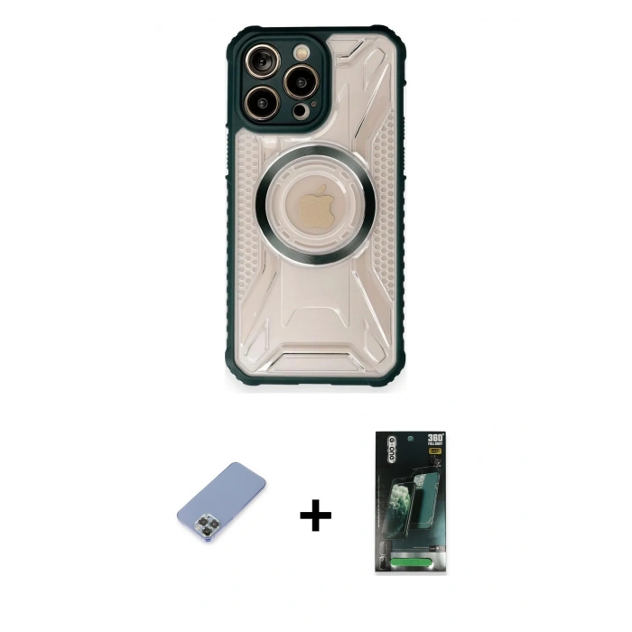 MARSİLYAN™- iPhone 12 Pro Kılıf Kutup Modern - Şeffaf 360 Full Body Arka Koruyucu + Metal Kamera Lens Koruma Cam - KUYL