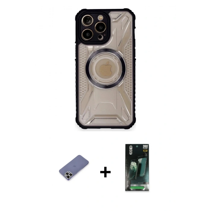 MARSİLYAN™- iPhone 12 Pro Kılıf Kutup Modern - Şeffaf 360 Full Body Arka Koruyucu + Metal Kamera Lens Koruma Cam - GD