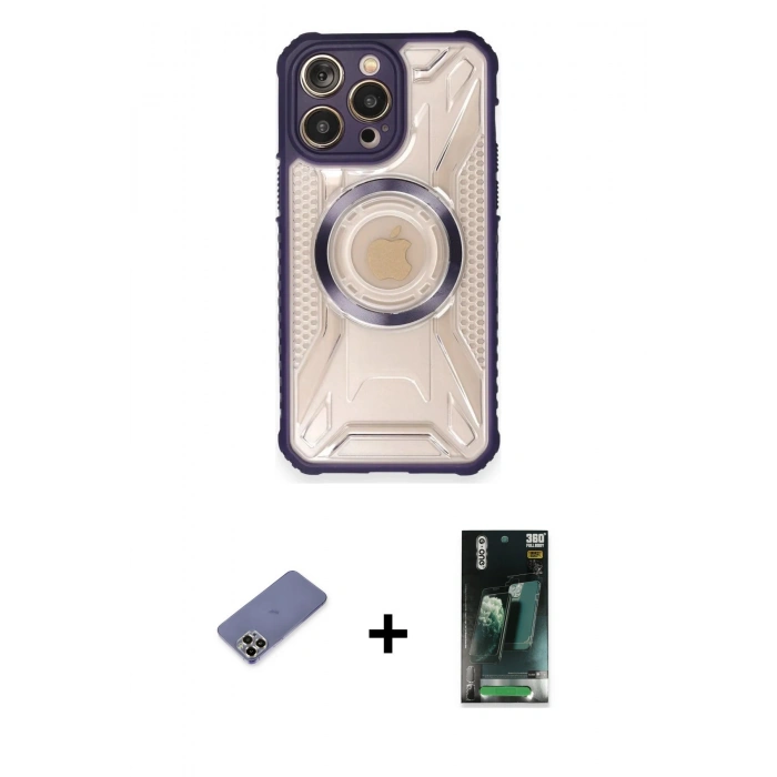 MARSİLYAN™- iPhone 12 Pro Kılıf Kutup Modern - Şeffaf 360 Full Body Arka Koruyucu + Metal Kamera Lens Koruma Cam - GD
