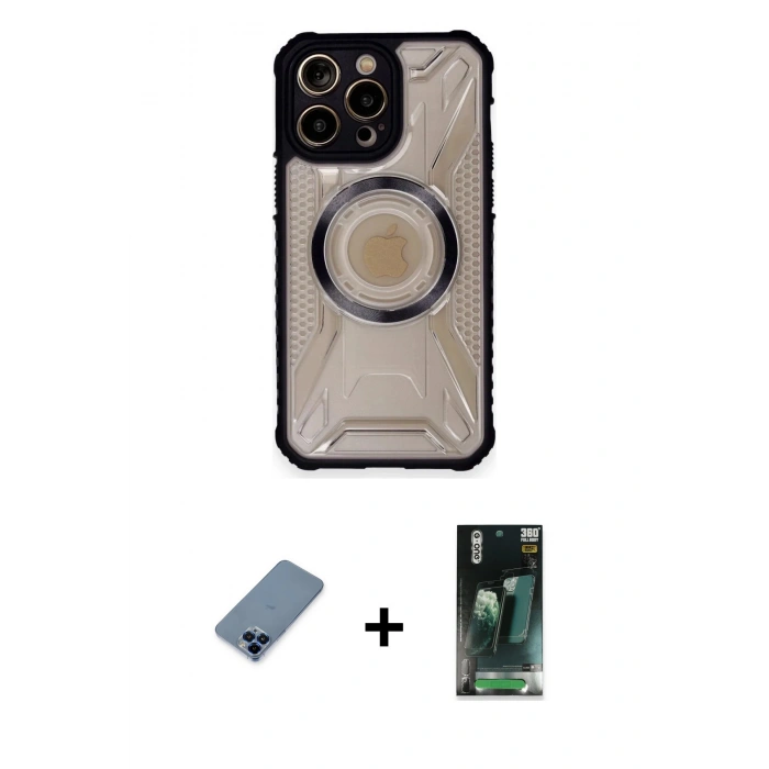 MARSİLYAN™- iPhone 12 Pro Kılıf Kutup Modern - Şeffaf 360 Full Body Arka Koruyucu + Metal Kamera Lens Koruma Cam - MI