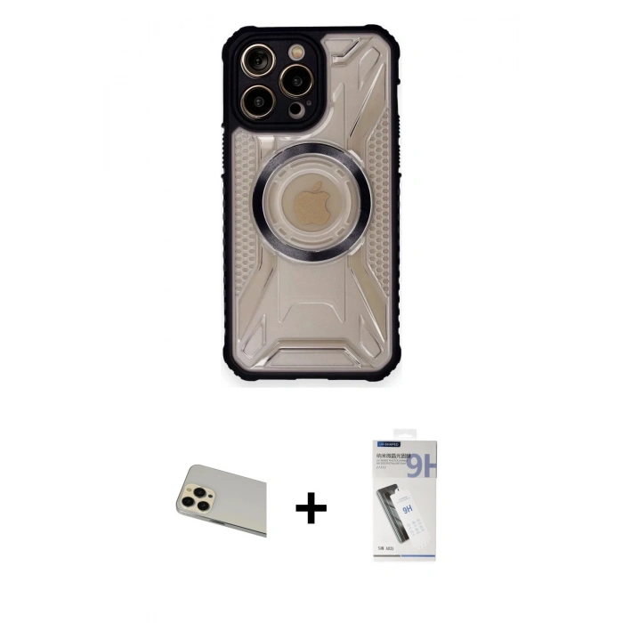 MARSİLYAN™- iPhone 12 Pro Kılıf Kutup Modern - Şeffaf Uv Polymer Nano Ekran Koruyucu + Rainbow Kamera Lens Koruma Cam - GD
