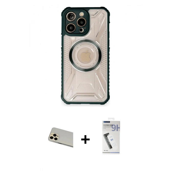 MARSİLYAN™- iPhone 12 Pro Kılıf Kutup Modern - Şeffaf Uv Polymer Nano Ekran Koruyucu + Rainbow Kamera Lens Koruma Cam - GD