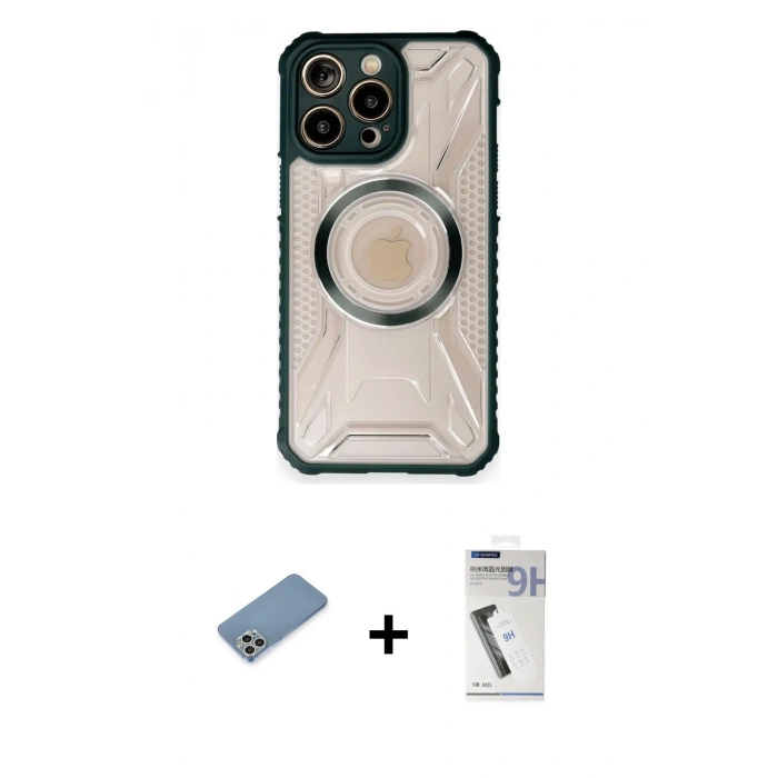 MARSİLYAN™- iPhone 12 Pro Kılıf Kutup Modern - Şeffaf Uv Polymer Nano Ekran Koruyucu + Shine Kamera Lens Koruma Cam - GS