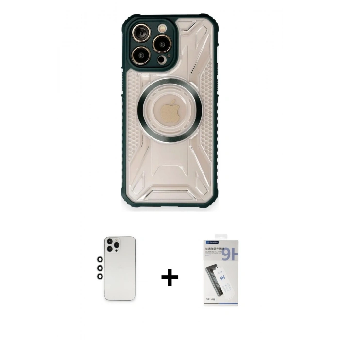 MARSİLYAN™- iPhone 12 Pro Kılıf Kutup Modern - Şeffaf Uv Polymer Nano Ekran Koruyucu + Shine Kamera Lens - GS